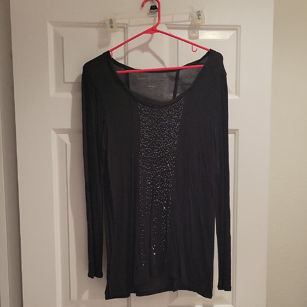 Calvin Klein Black Long Sleeve Tee with Silver Accents